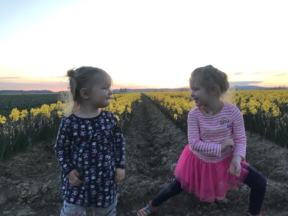 girls in daffodil fields